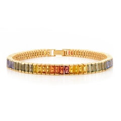 11.16 Ct Baguette Cut Natural Multi Sapphire Tennis Bracelet in 14k Yellow Gold