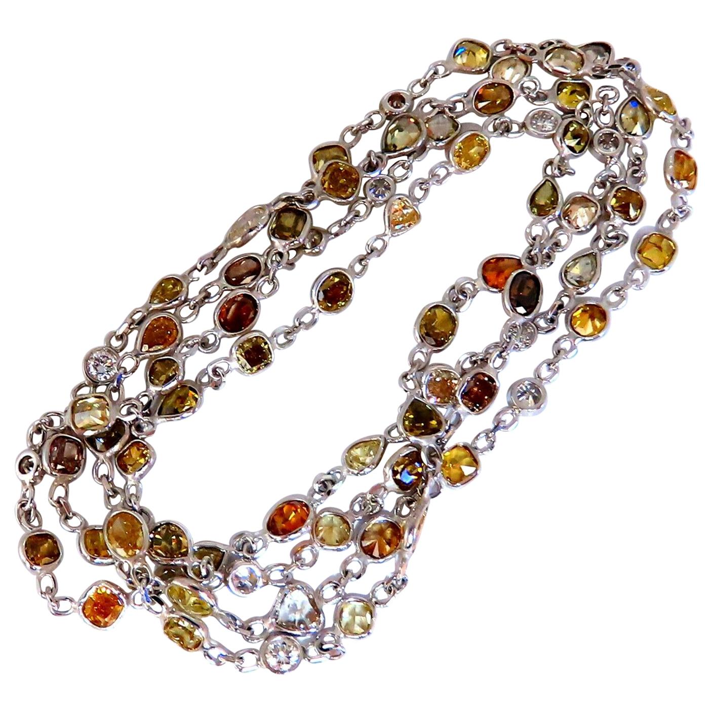11.16 Carat Natural Multicolored Fancy Colored Diamonds Yard Necklace 14 Karat For Sale