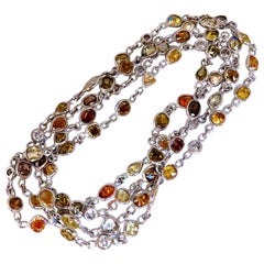 11.16 Carat Natural Multicolored Fancy Colored Diamonds Yard Necklace 14 Karat