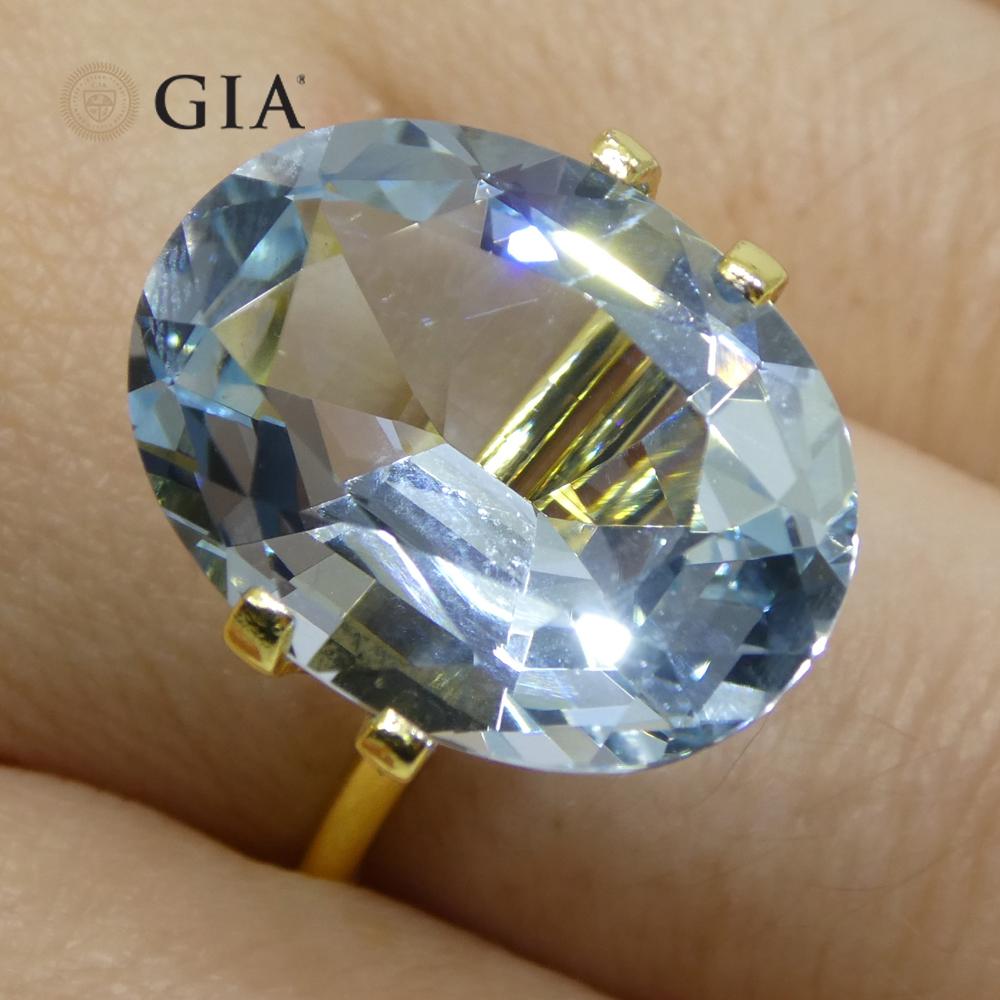 Brilliant Cut 11.16ct Oval Blue Aquamarine GIA Certified Brazil Unheated For Sale