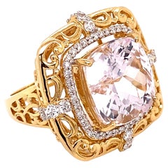 11.17 Carat Cushion Kunzite and Diamond Gold Cocktail Ring Estate Fine Jewelry