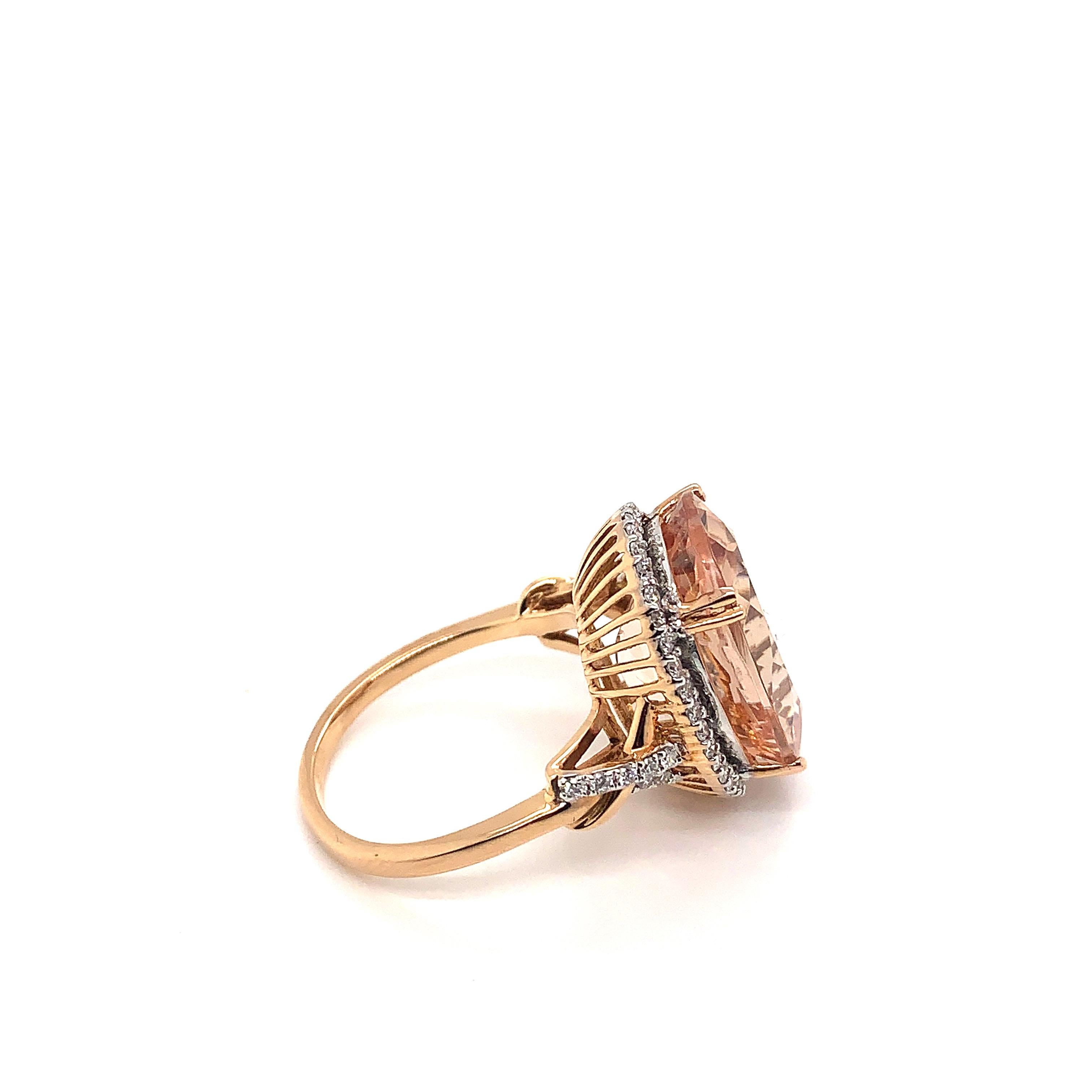 Sunita Nahata Morganite 11.17ct. Fancy Ring in 18K Rose Gold with Diamond. In New Condition For Sale In Hong Kong, HK