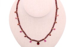11.17 Carat Ruby and Garnet Gemstone Beaded Necklace