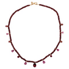 11.17 Carat Ruby and Garnet Gemstone Beaded Necklace 
