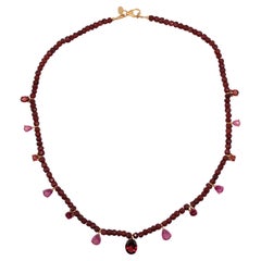 11.17 Carat Ruby and Garnet Gemstone Beaded Necklace