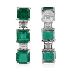 11.17Ct Zambian Emerald 1.04Ct SI/H Diamond Dangle Earrings 14k White Gold