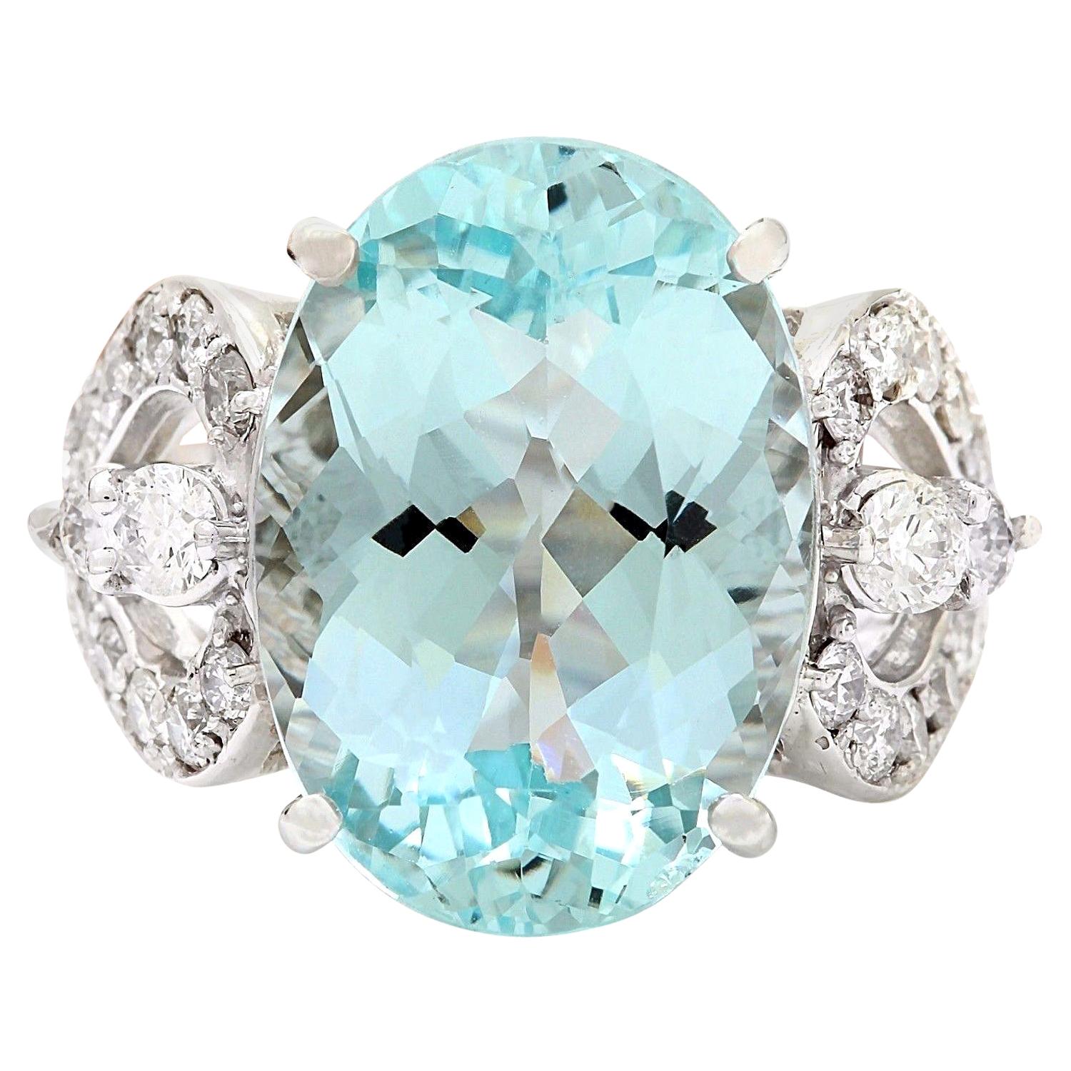 11.18 Carat Natural Aquamarine 18 Karat Solid White Gold Diamond Ring