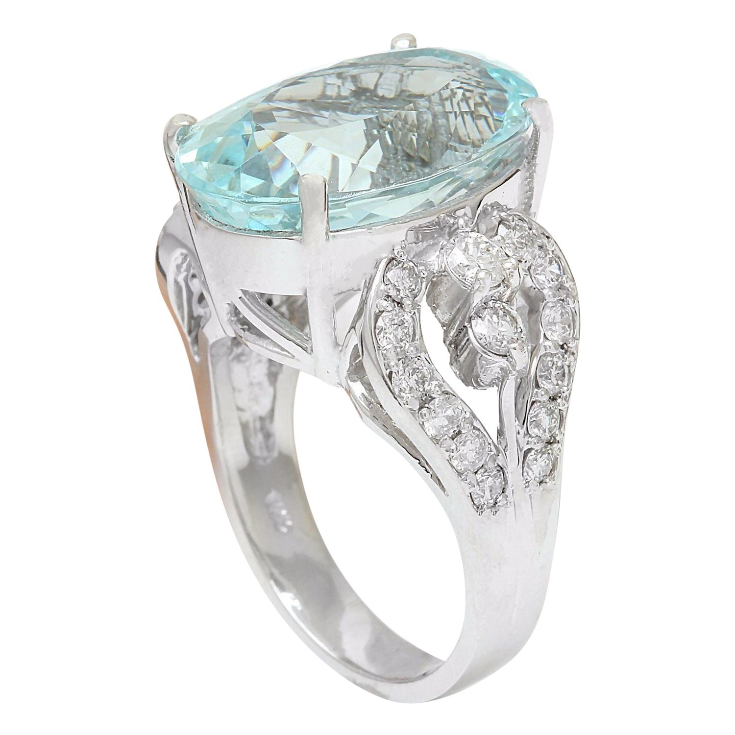 Natural Aquamarine Diamond Ring In 14 Karat Solid White Gold  In New Condition For Sale In Los Angeles, CA