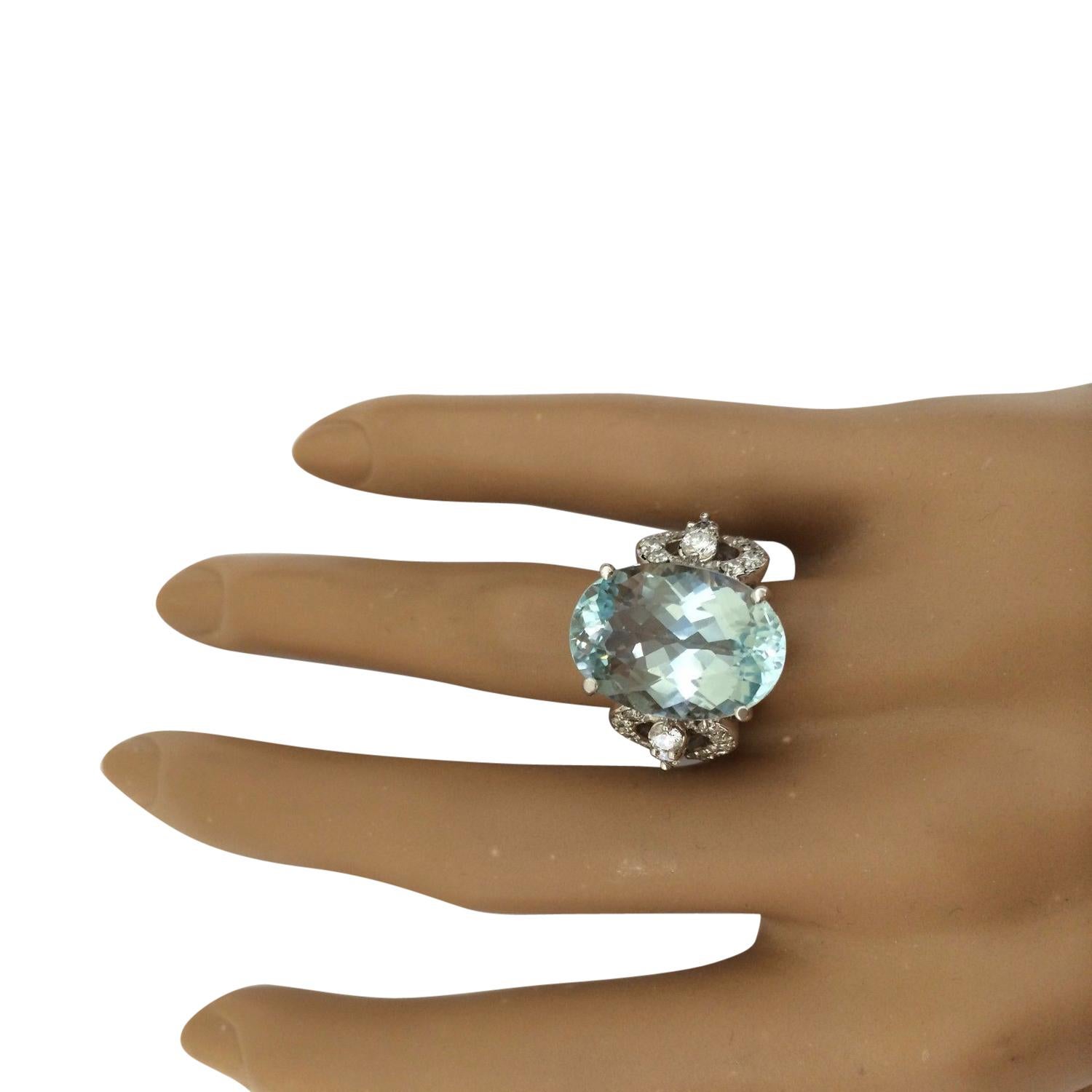 Women's Natural Aquamarine Diamond Ring In 14 Karat Solid White Gold  For Sale