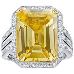 11.19 Carat Natural No Heat Yellow Sapphire and Diamond Platinum and 18k Ring