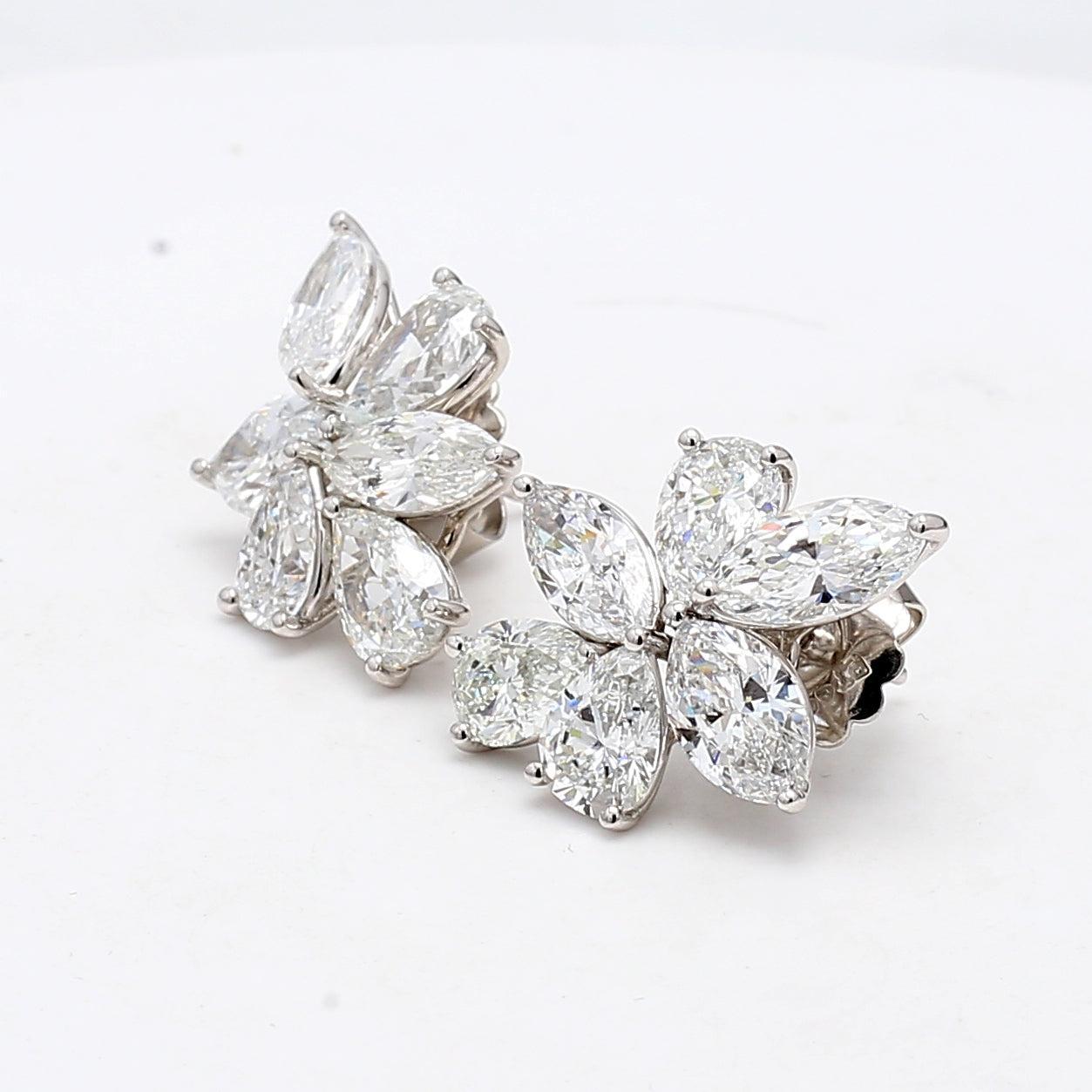 Orecchino a grappolo in platino da 11,19 carati con forma a pera e diamanti marquise D-H VS2-SI2 in vendita 1