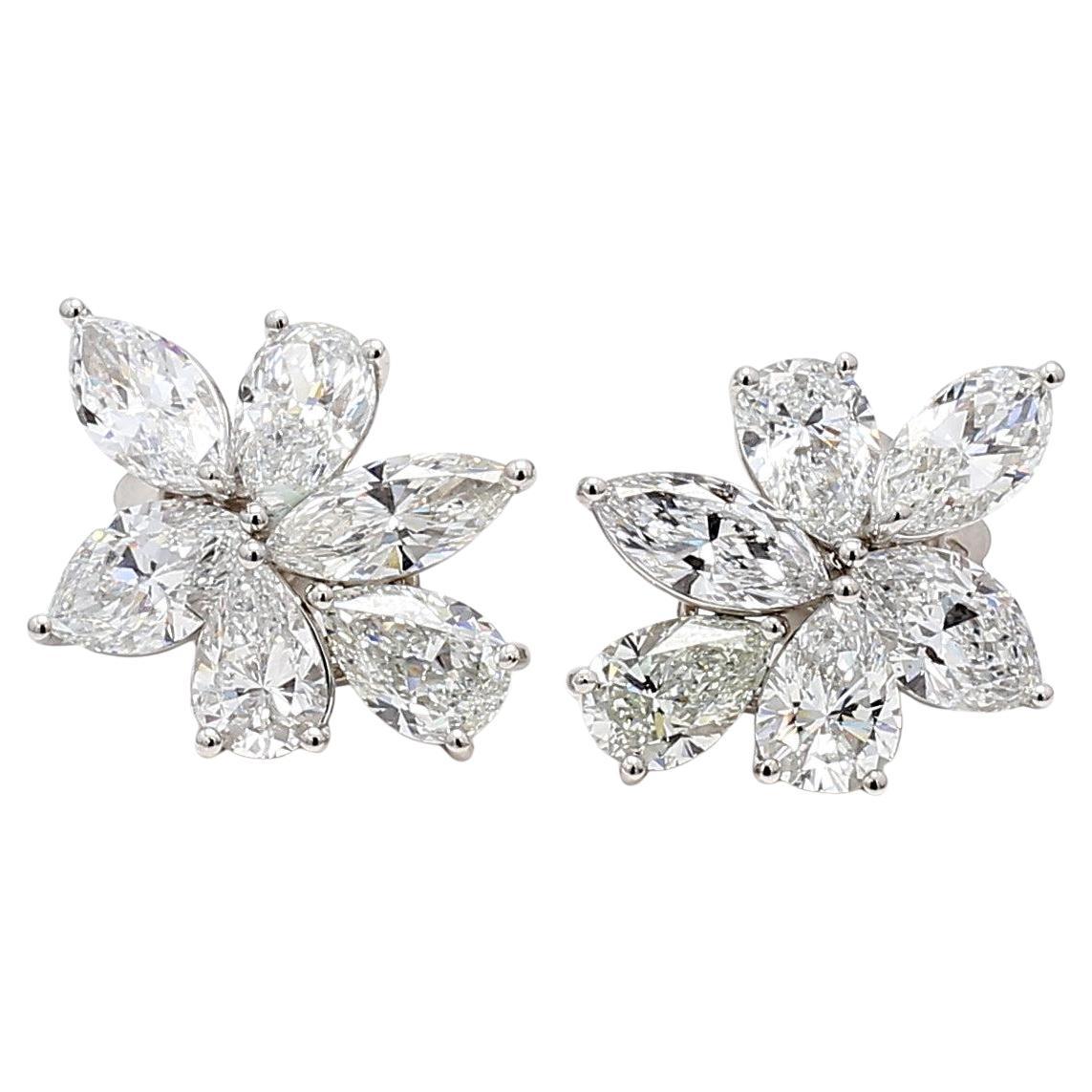 11.19 Carat Pear Shape and Marquise D-H VS2-SI2 Diamond Platinum Cluster Earring