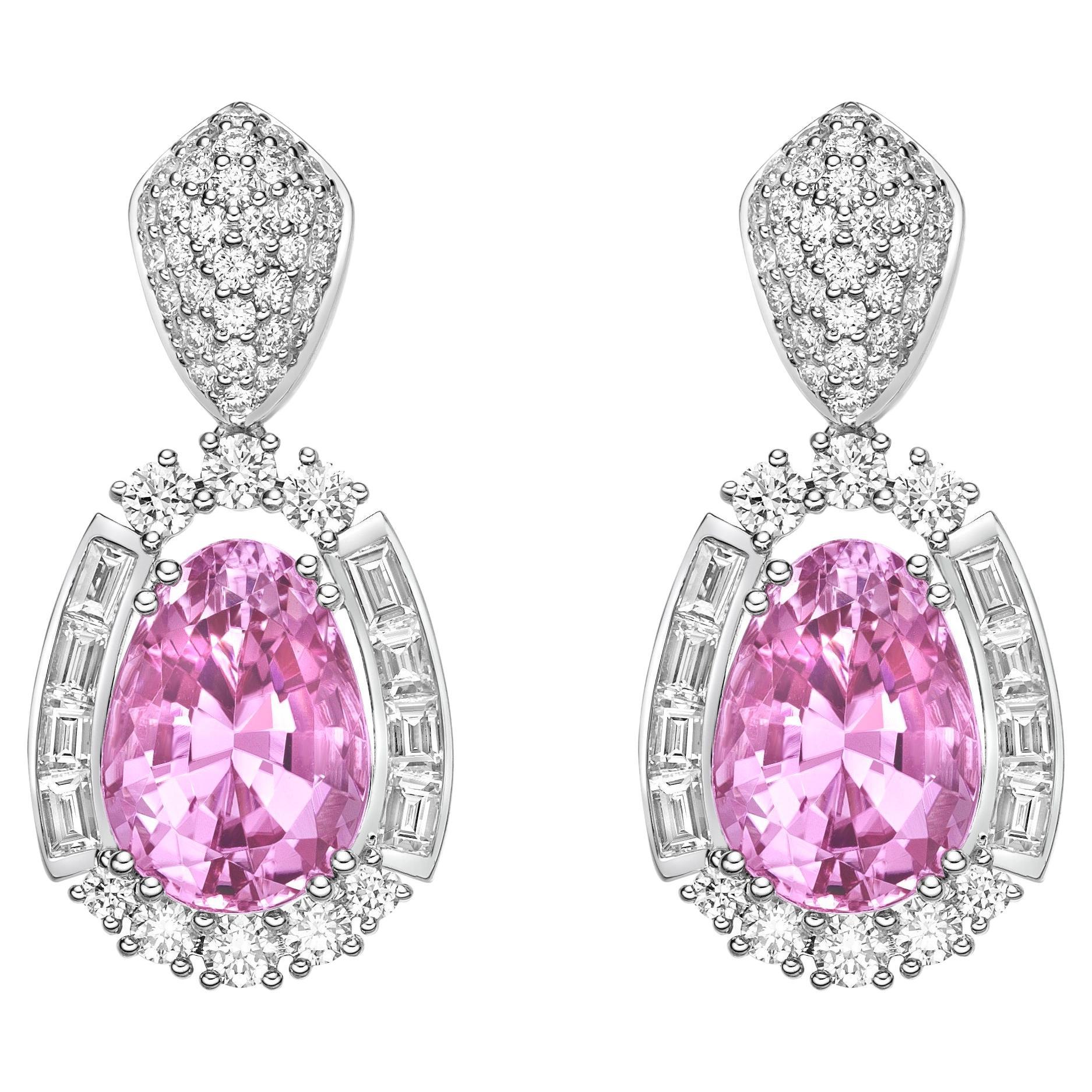 11,19 Karat rosa Turmalin-Tropfen-Ohrringe aus 18 Karat Weißgold mit Diamanten.