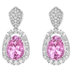 11,19 Karat rosa Turmalin-Tropfen-Ohrringe aus 18 Karat Weißgold mit Diamanten.
