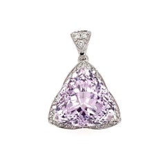 11.19 Carat Trillion Kunzite and Diamond Gold Pendant Necklace