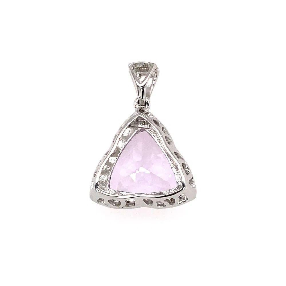 Modern 11.19 Carat Trillion Kunzite and Diamond Gold Pendant Necklace For Sale