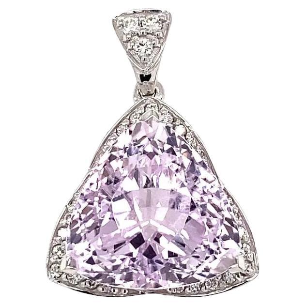 11.19 Carat Trillion Kunzite and Diamond Gold Pendant Necklace