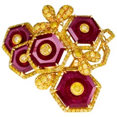 Bague en rubis rouge vif de 11,19 carats et diamant jaune vif de 2,78 carats de fantaisie