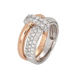 1.11ct Diamond Ring 2 Bands in One 14k Rose Gold Ring Sz 5.75 Estate Jewelry