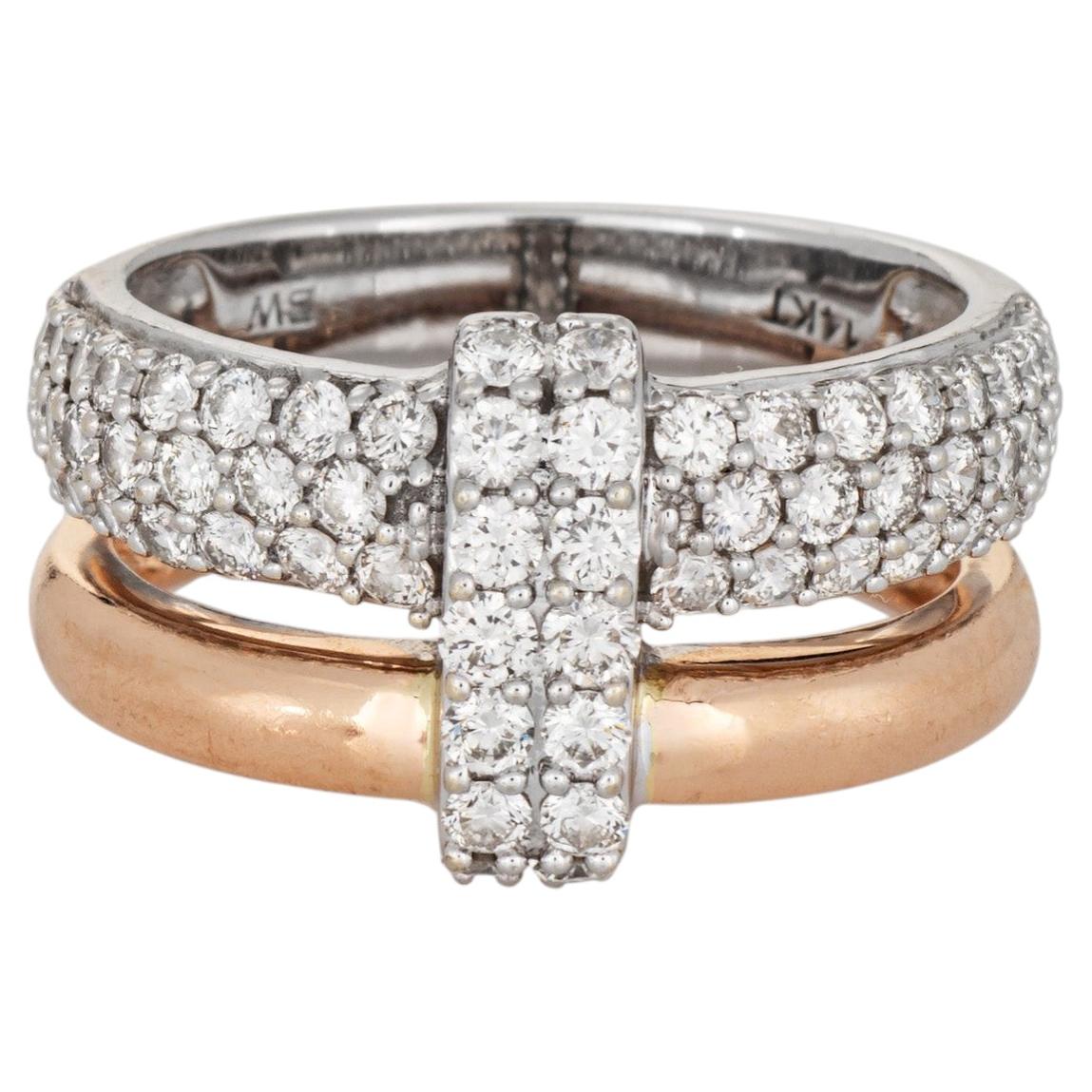 1.11ct Diamond Ring 2 Bands in One 14k Rose Gold Ring Sz 5.75 Estate Jewelry