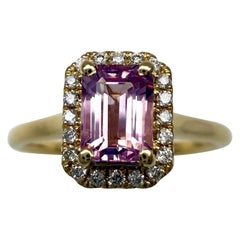 1,11ct Smaragd Schliff Mahenge Pink Spinel und Diamant 18k Gelbgold Halo Ring