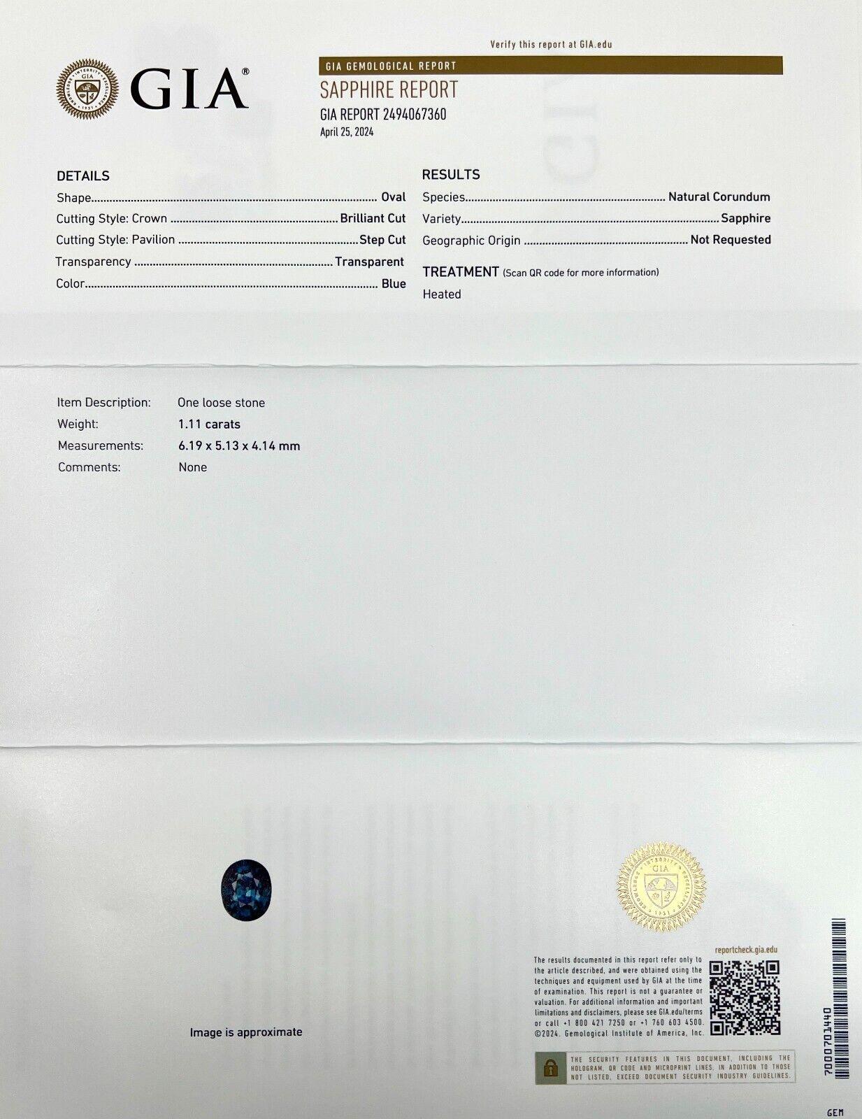1.11Ct Gia Certified Natural Vivid Blue Sapphire Oval Cut Gemstone 6.1X5.1Mm In New Condition For Sale In Birmingham, GB