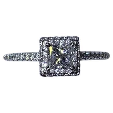 1.11ct GIA Princess Diamond Halo Engagement Ring Diamond Band 18k White Gold.