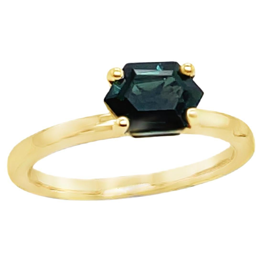 Anillo de compromiso de zafiro verde teal de 1,11 ct - Engastado en un elegante oro amarillo de 18 ct