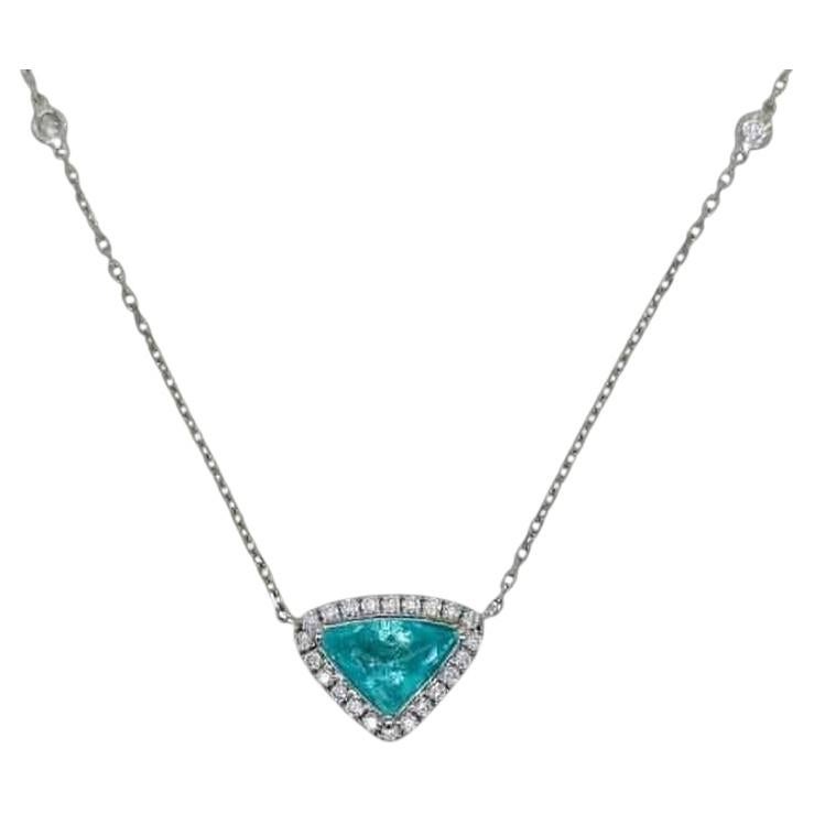 1.11ct Intense Copper-Bearing Greenish Blue Paraiba Tourmaline Necklace 18K Gold