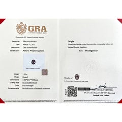 1.11ct Lilac Pink Purple Sapphire Gra Certified Round Cut No Heat Loose Gem 6mm