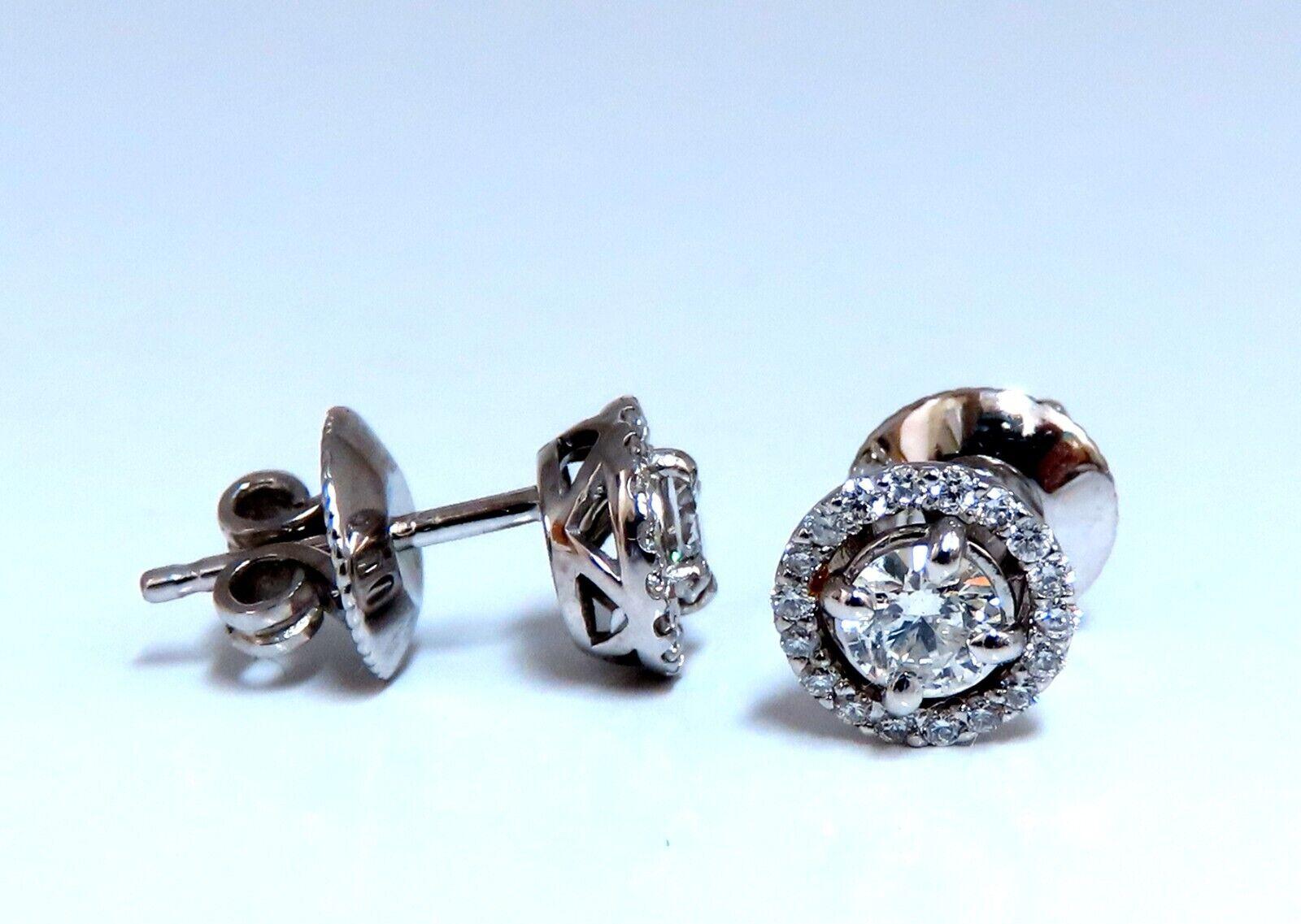 Women's or Men's 1.11 Carat. Natural Round Diamond Cluster Earrings 14 Karat For Sale
