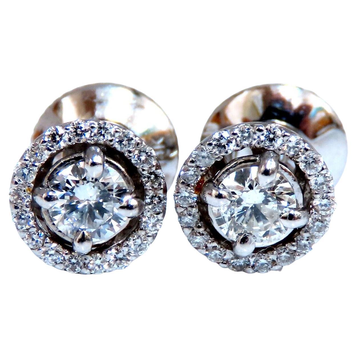 1.11 Carat. Natural Round Diamond Cluster Earrings 14 Karat For Sale