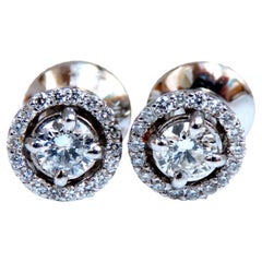 1.11 Carat. Natural Round Diamond Cluster Earrings 14 Karat