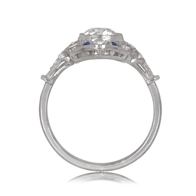 Art Deco 1.11ct Old European Antique Diamond Cocktail Ring, Platinum For Sale