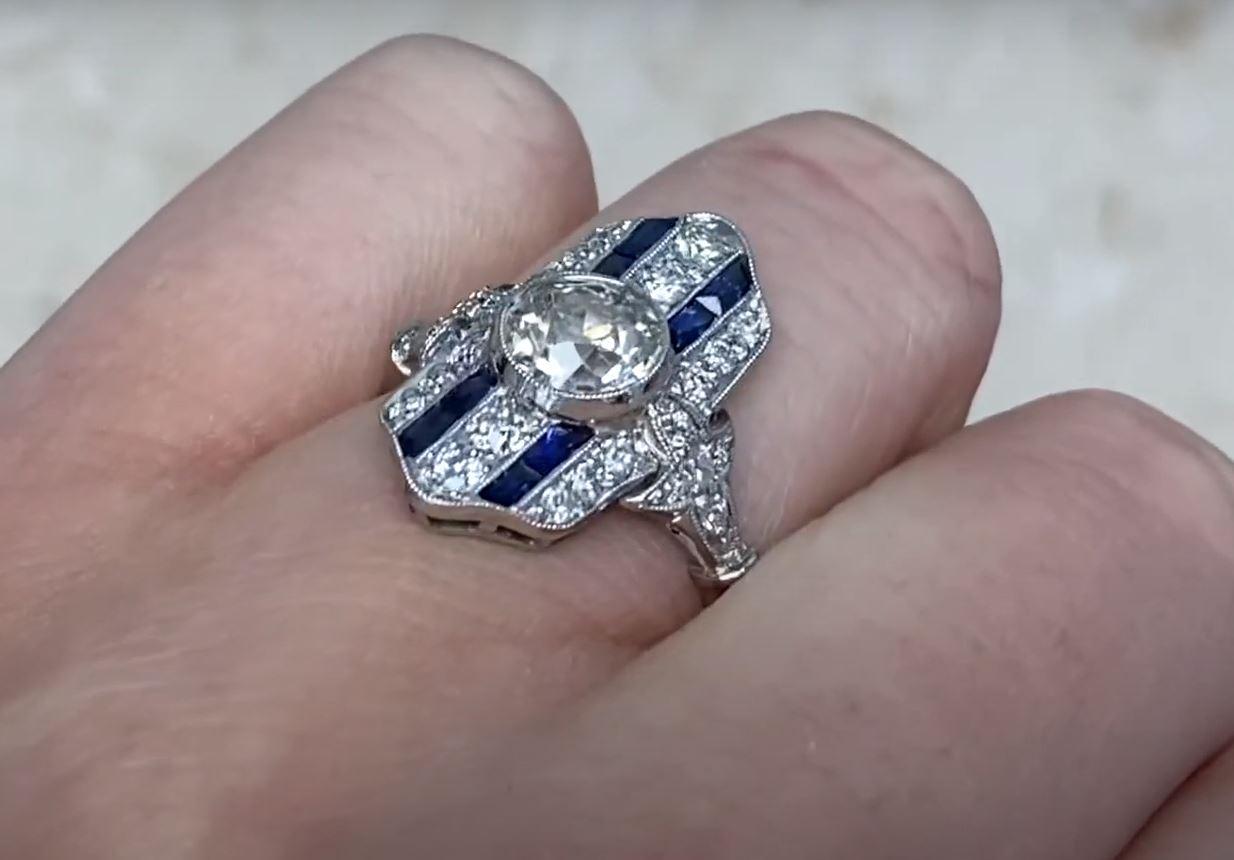 Women's 1.11ct Old European Antique Diamond Cocktail Ring, Platinum For Sale