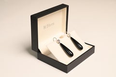 Onyx Earrings. Polished Onyx Diamond Hanging Earrings Platinum Euro Back Closure