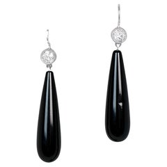 Boucles d'oreilles en onyx et diamant de taille européenne de 1,11ct, platine