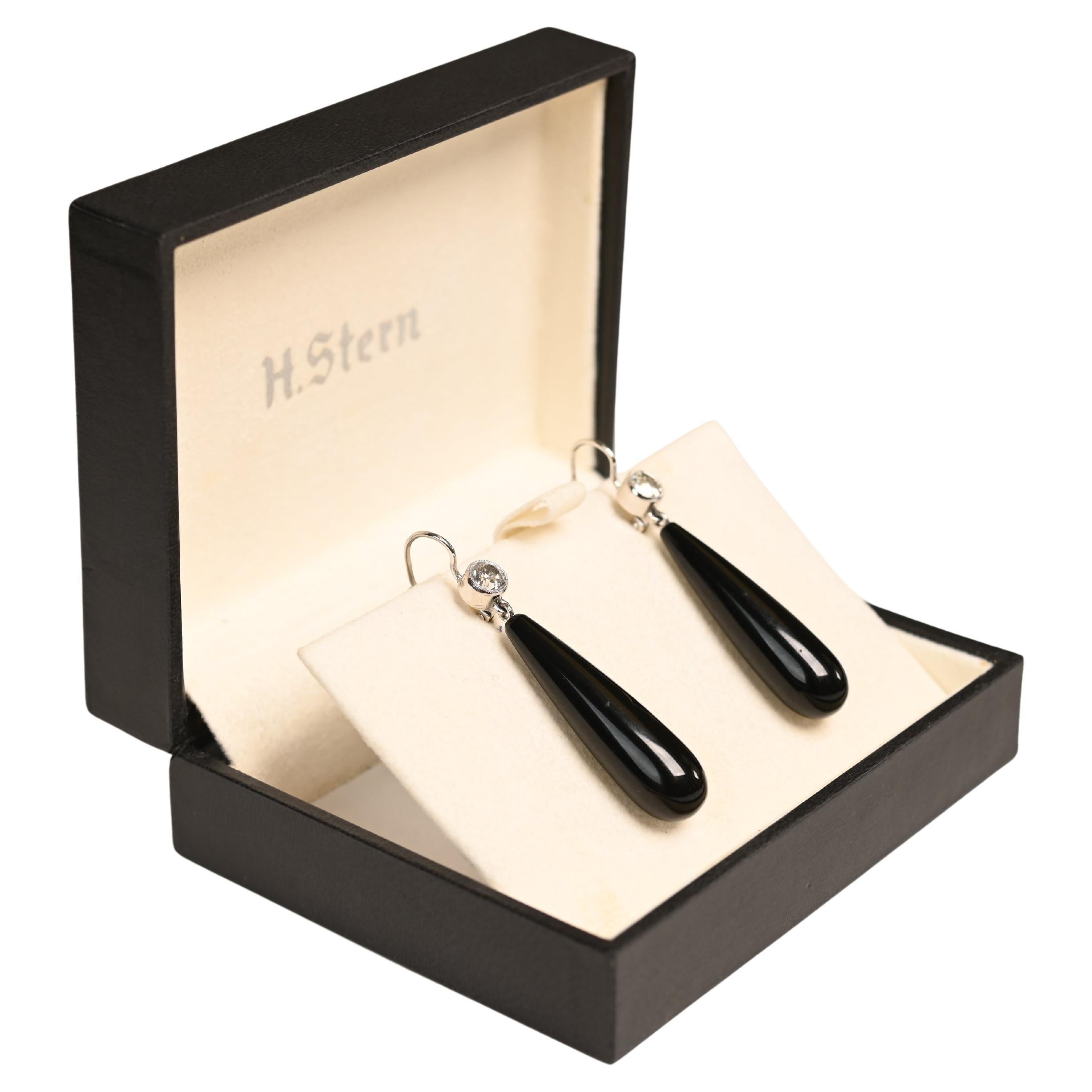 Old European Cut Diamond (Approx 1.10-Carats) & Onyx Earrings, Platinum