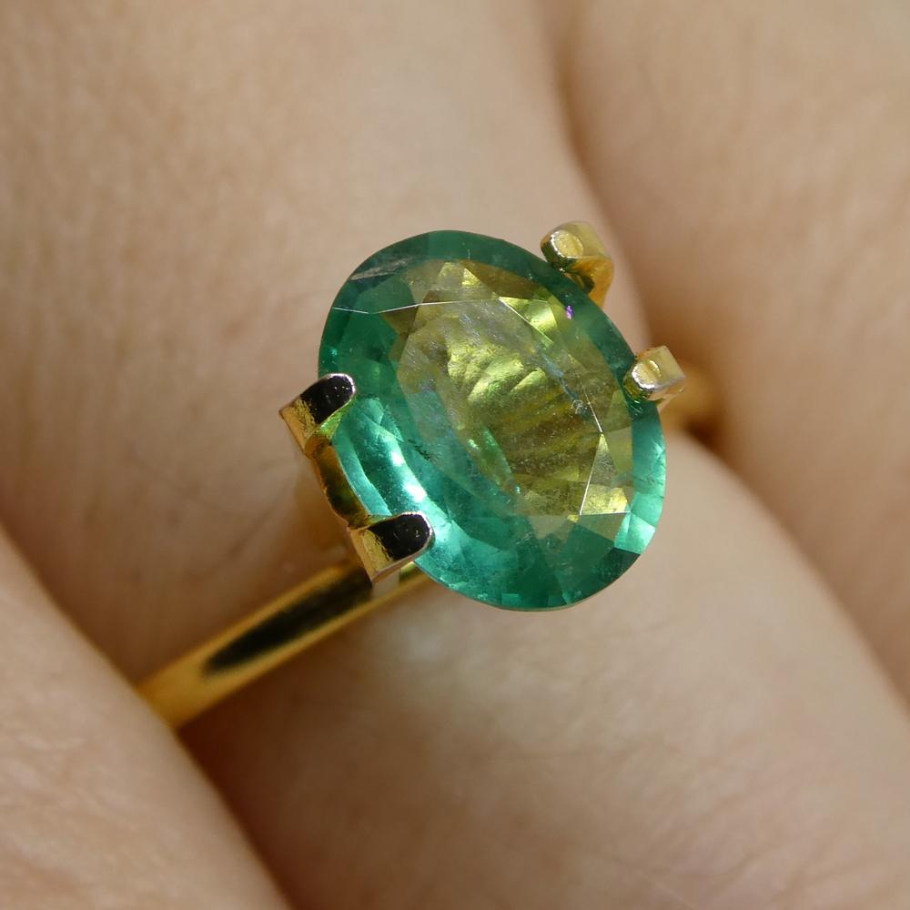 Description:

Gem Type: Emerald
Number of Stones: 1
Weight: 1.11 cts
Measurements: 8.42 x 6.70 x 3.19 mm
Shape: Oval
Cutting Style Crown: Brilliant Cut
Cutting Style Pavilion: Step Cut
Transparency: Transparent
Clarity: Very Slightly Included: Eye