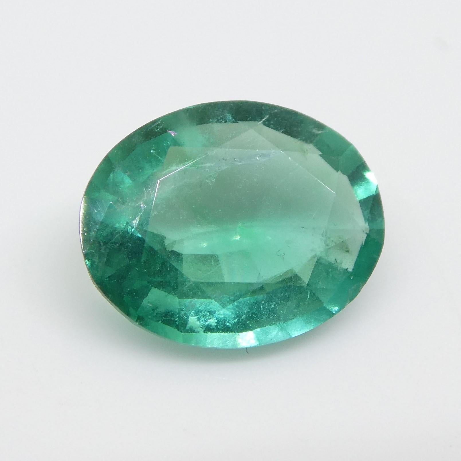 Taglio brillante Smeraldo verde ovale da 1,11ct dello Zambia in vendita