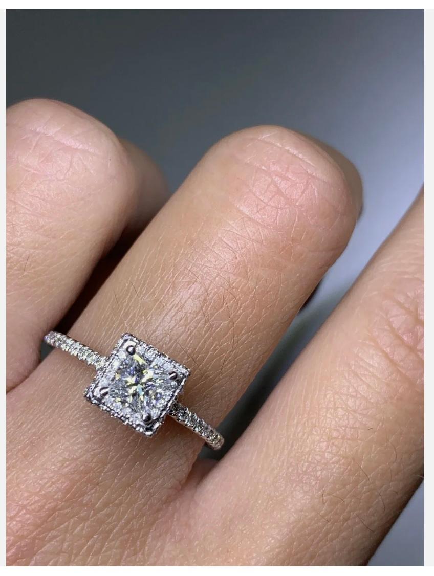 Princess Cut 1.11ct Princess Diamond GIA Certified Solitaire Engagement Ring 18ct White Gold For Sale