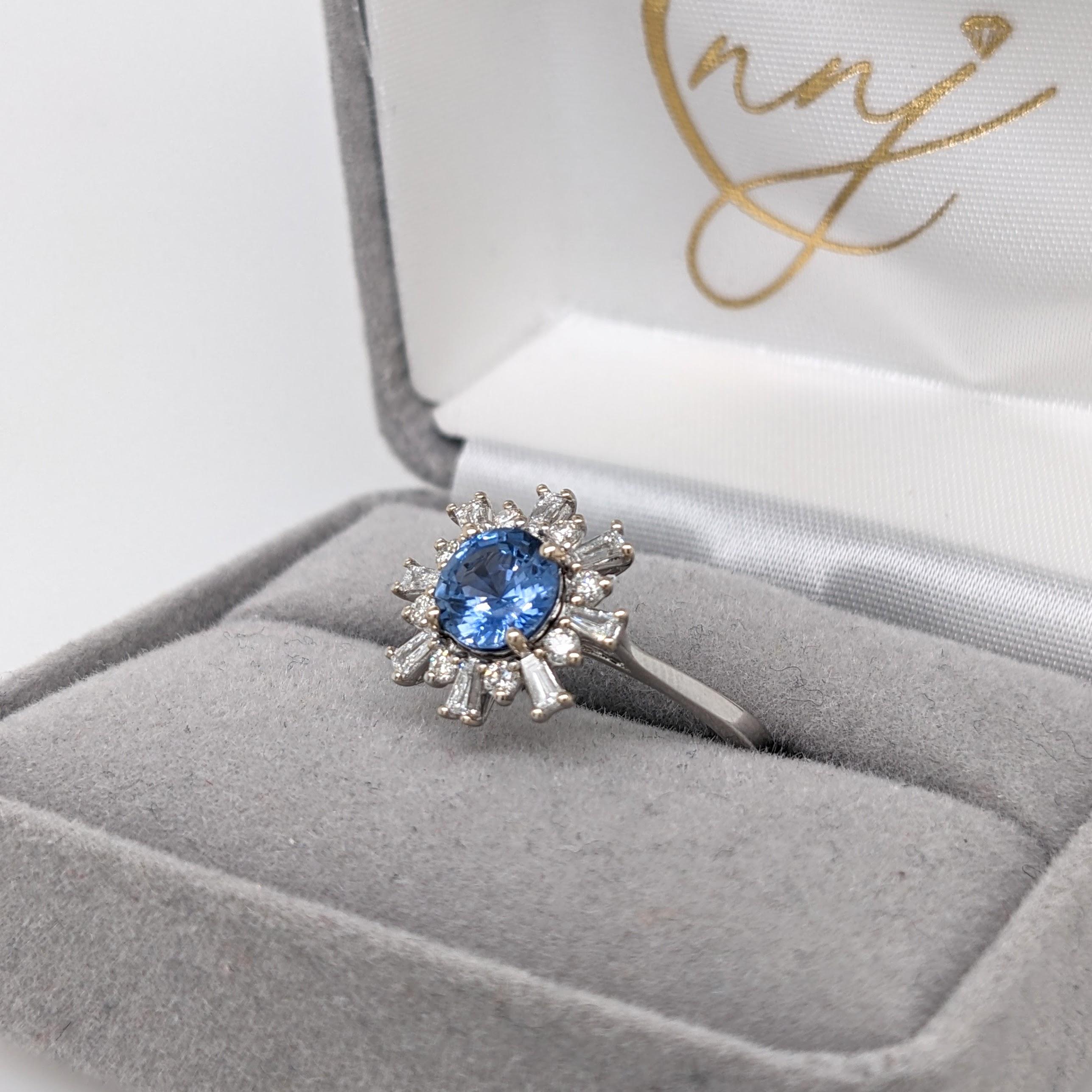 1.11ct Starburst Sapphire Ring w Diamond Halo in Solid 14k White Gold Round 6mm For Sale 4