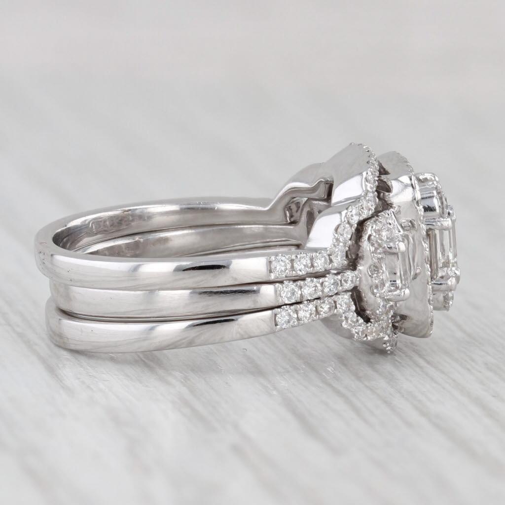 1.11ctw Diamond Halo Engagement Ring Wedding Bands Bridal Set 14k Gold Size 5.5 Unisexe en vente