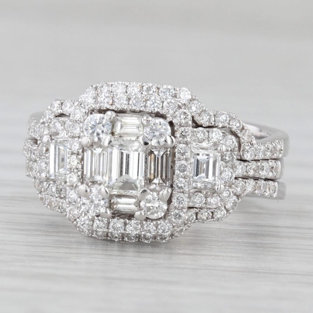 1.11ctw Diamond Halo Engagement Ring Wedding Bands Bridal Set 14k Gold Size 5.5 en vente 1