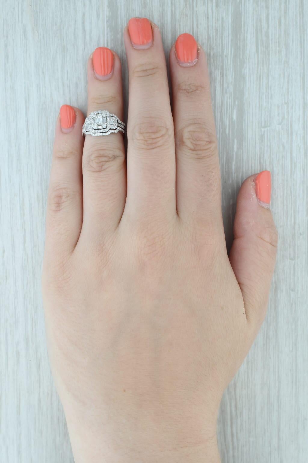 1.11ctw Diamond Halo Engagement Ring Wedding Bands Bridal Set 14k Gold Size 5.5 en vente 2