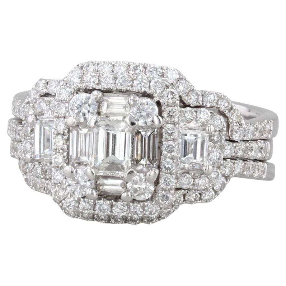1.11ctw Diamond Halo Engagement Ring Wedding Bands Bridal Set 14k Gold Size 5.5