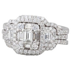 1.11ctw Diamond Halo Engagement Ring Wedding Bands Bridal Set 14k Gold Size 5.5