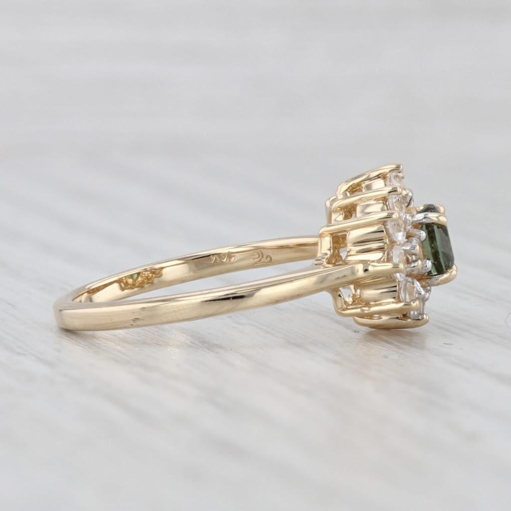 Anillo de oro amarillo de 14k con turmalina verde y topacio blanco de 1,11 quilates Talla 7 Corte oval en venta