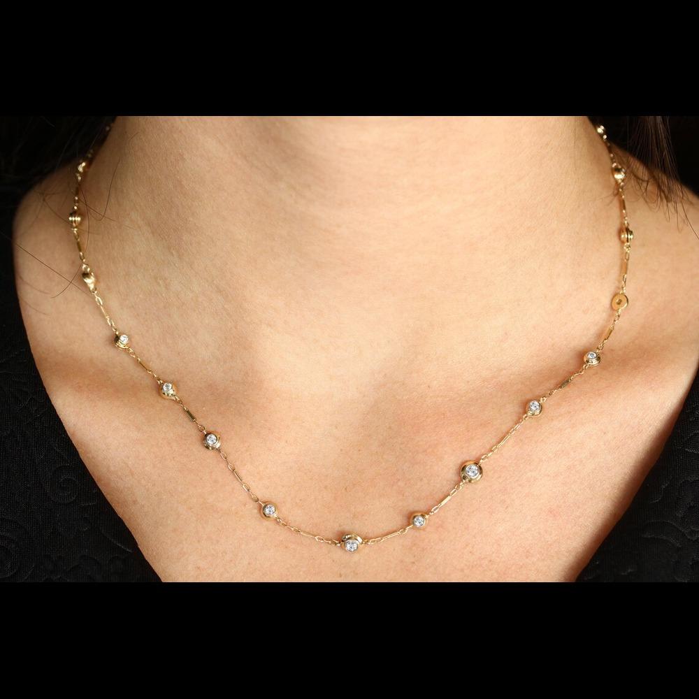 Modern 1.11tcw 14K Vintage Diamond by The Yard Gold Necklace Classic Diamond Riviera For Sale