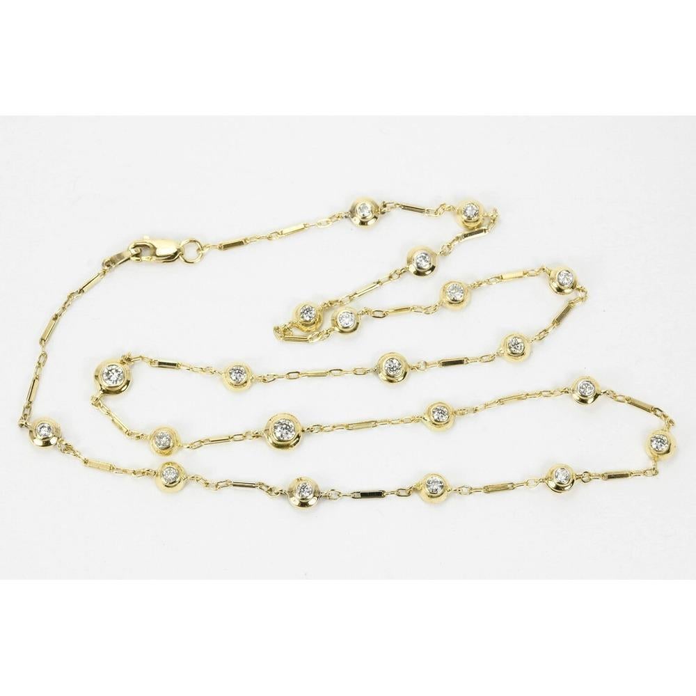 Round Cut 1.11tcw 14K Vintage Diamond by The Yard Gold Necklace Classic Diamond Riviera For Sale